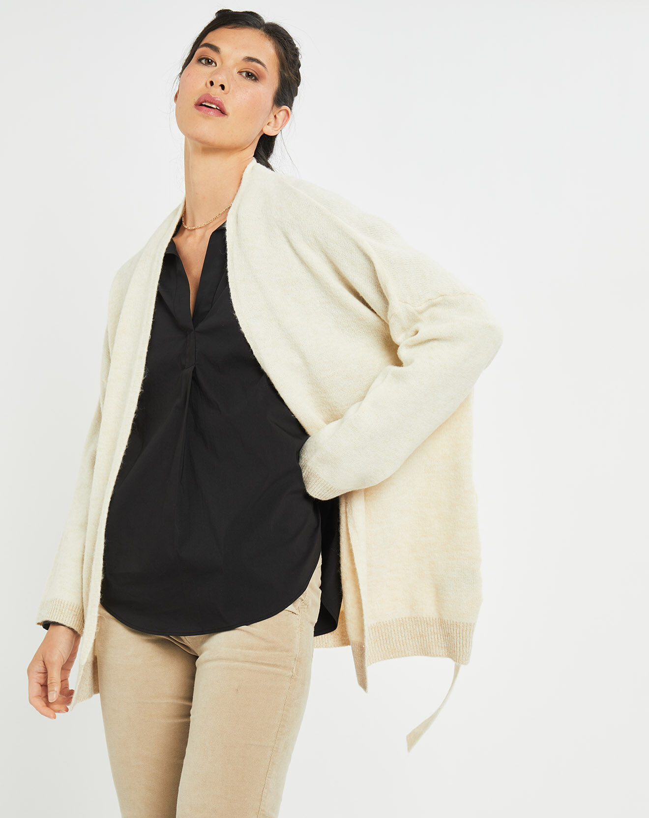 Lauren Vidal Gilet ceinturé Ciara crème