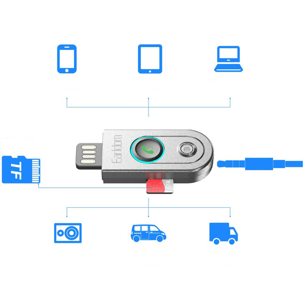 KFZ USB / 3.5 mm Klinken zu Bluetooth 5.3 Dongle mit Freisprecheinrichtung inkl. MicroSD-Karten-Slot - Grau