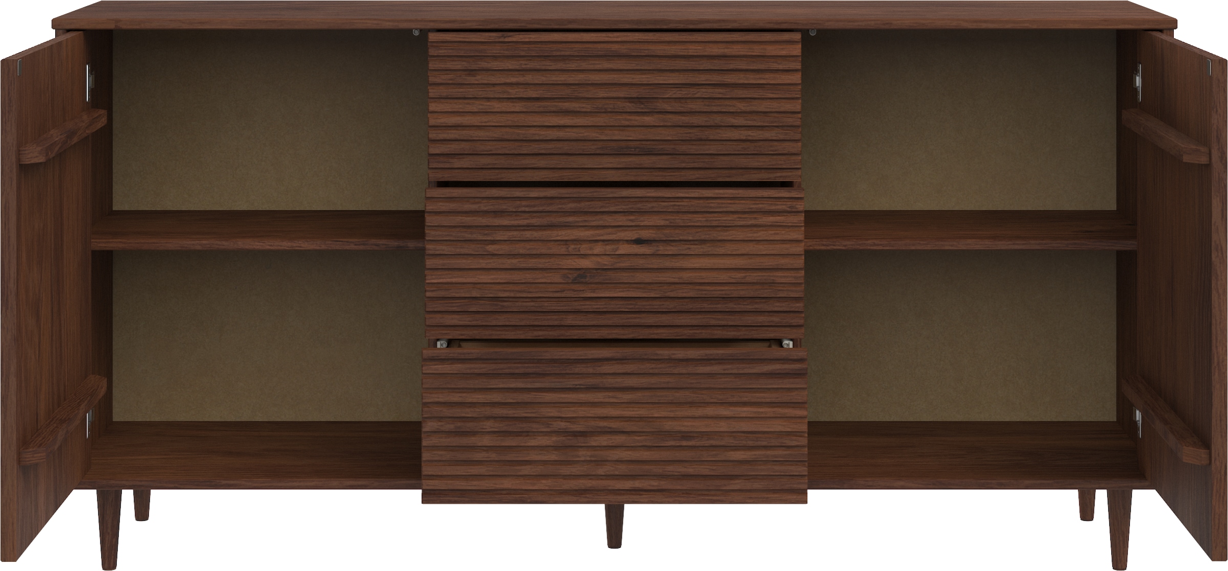 INOSIGN Sideboard »Malmedy  Front mit gefrästen Rillen« Kommode aus massivem Kiefernholz, Push-to-open, Breite 160 cm