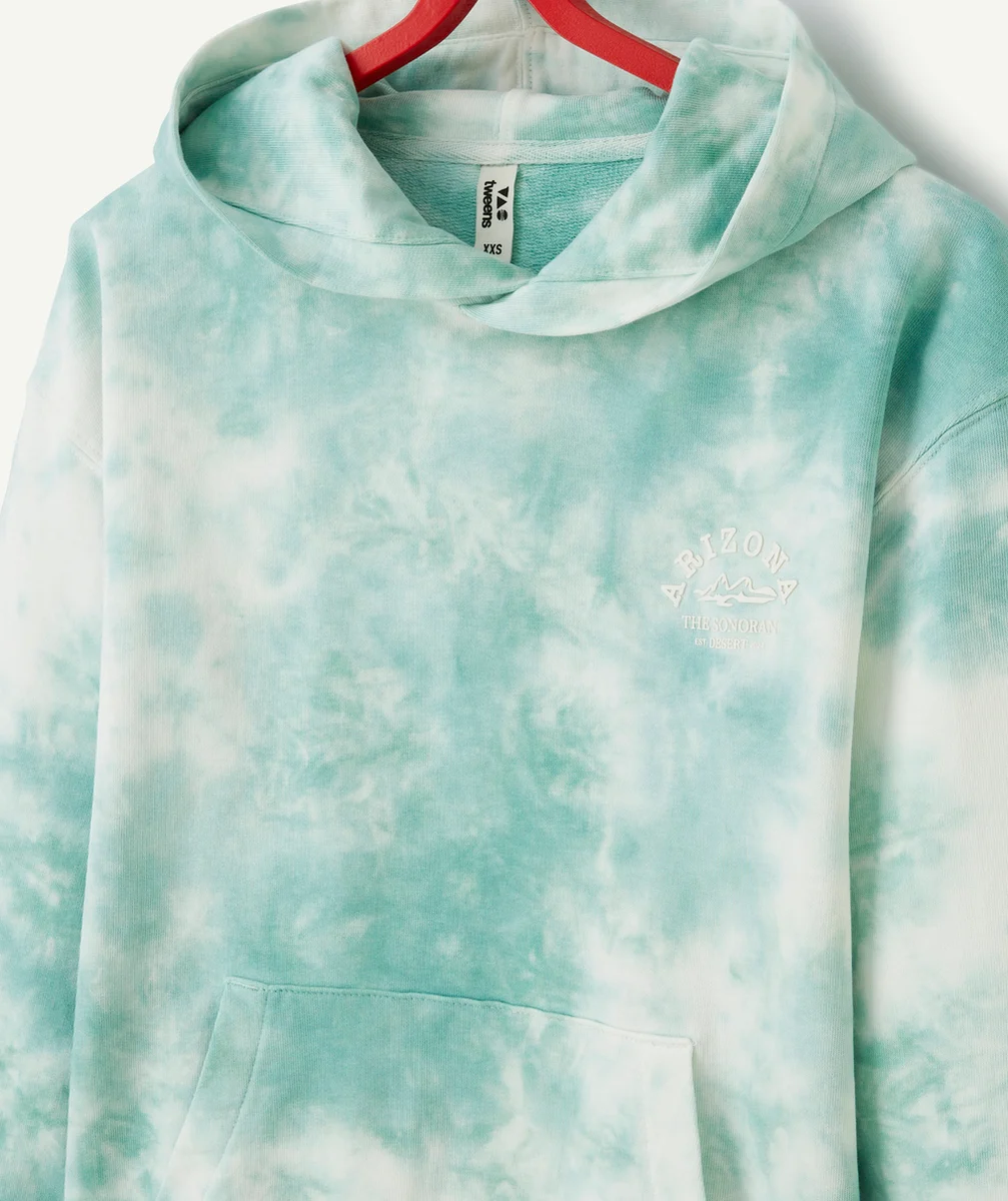 SWEAT À CAPUCHE GARÇON EN COTON BIO IMPRIMÉ TYE AND DIE VERT