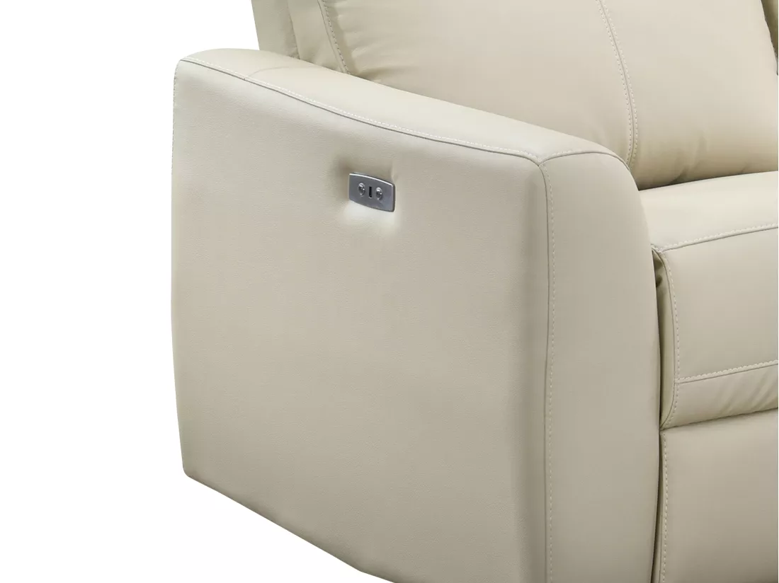 Canapé d'angle droit relax électrique en cuir beige ISPICA