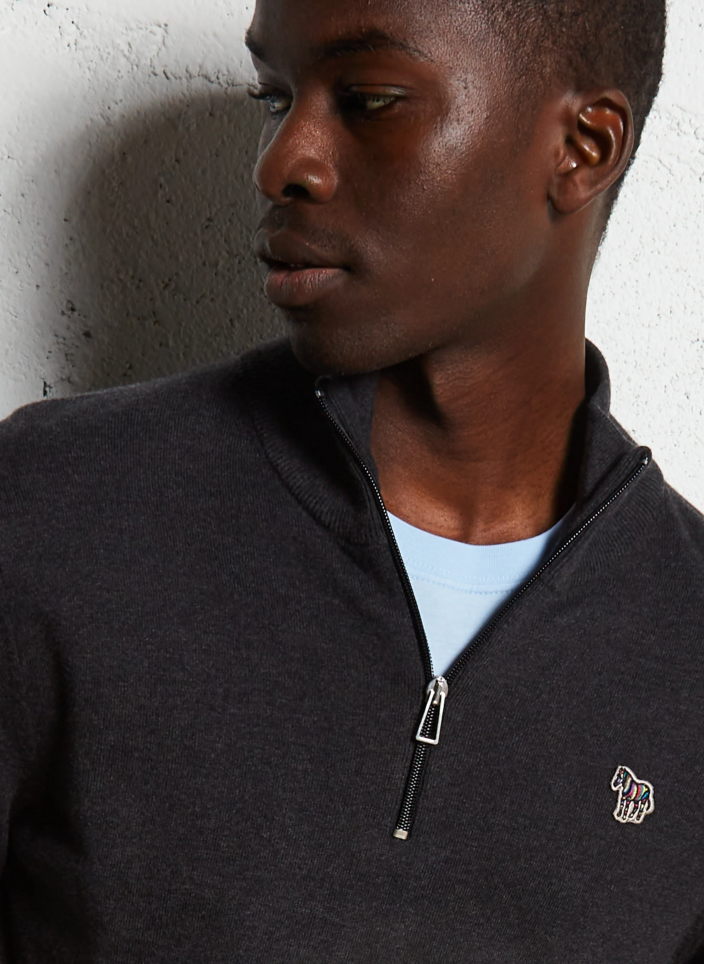 Pull col montant zippé en coton mélangé| Noir