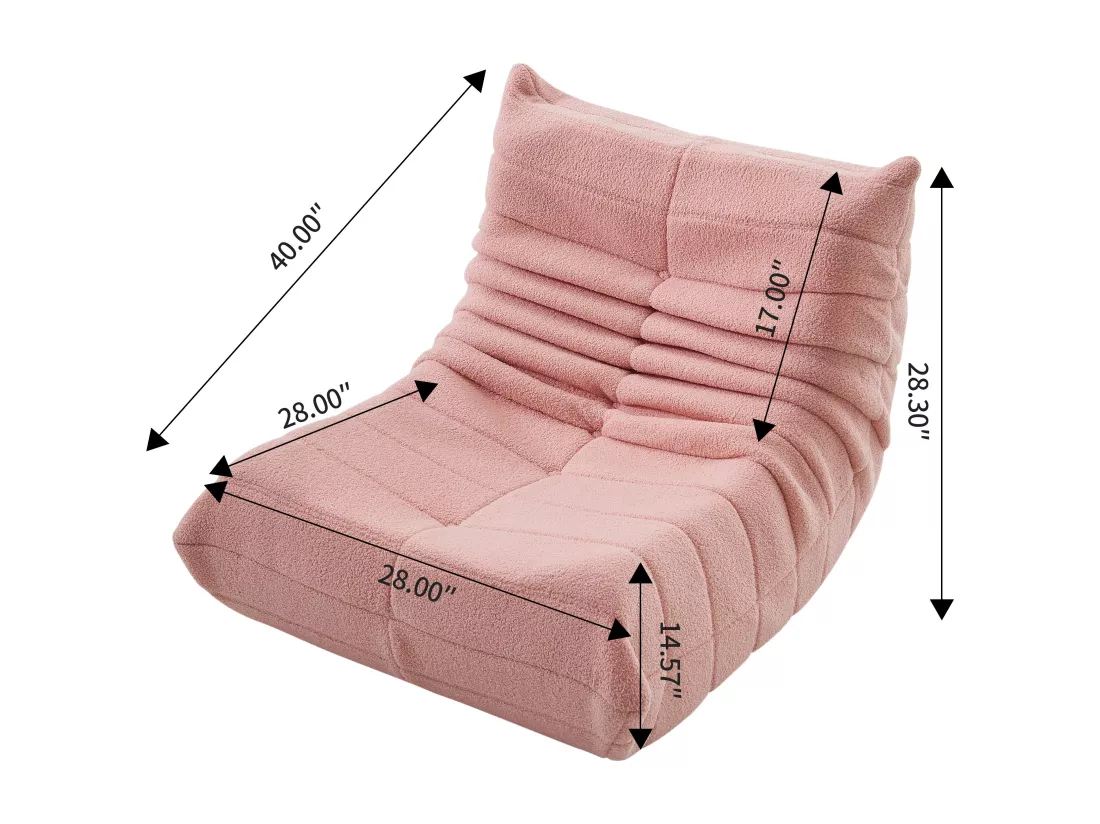 Fauteuil pouf - mousse haute densité - canapé pouf - fauteuil de salon - velours - Rose