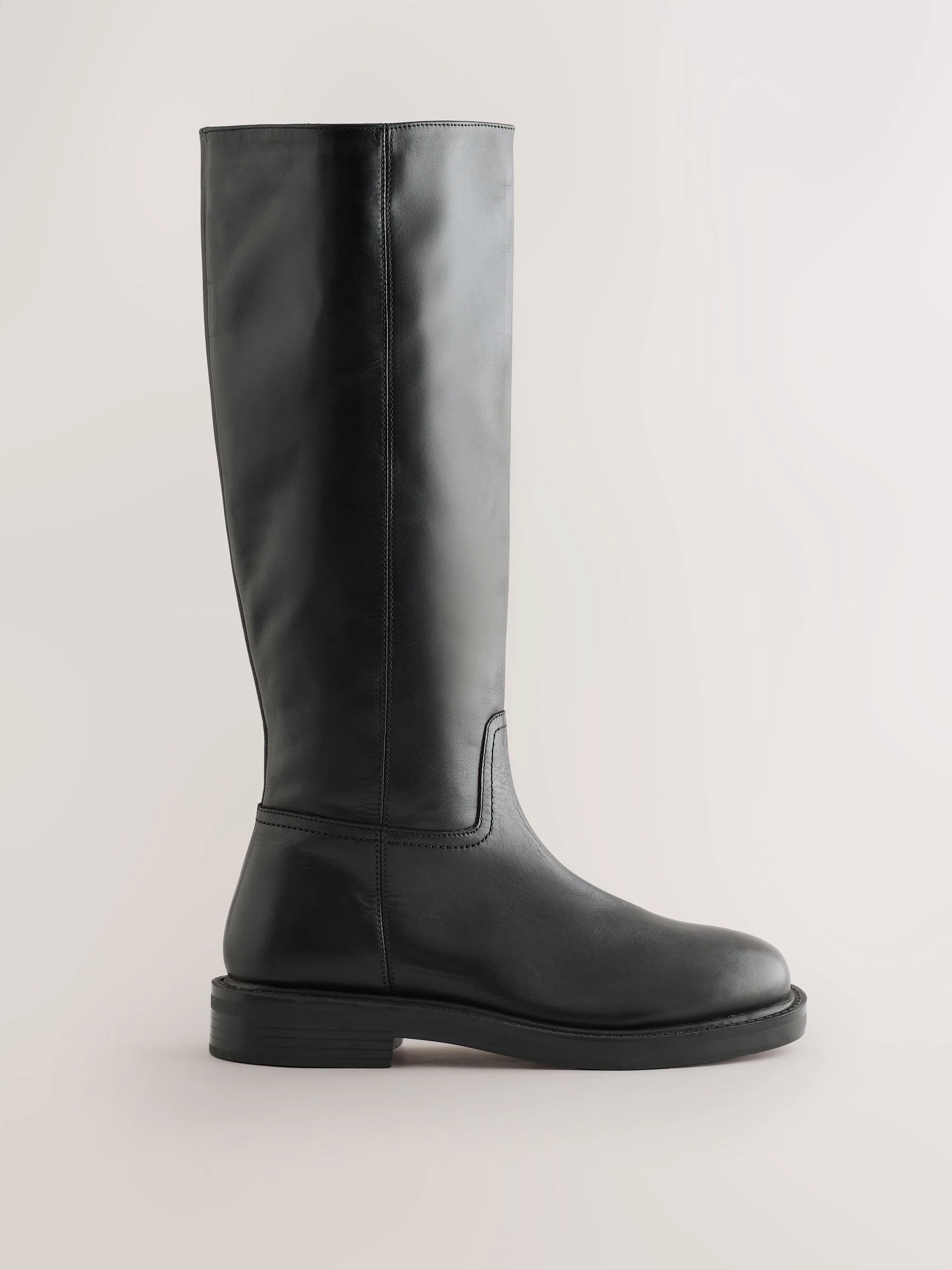 Zwart - Forever Comfort® leren kniehoge laarzen met ronde neus en plateauzool
