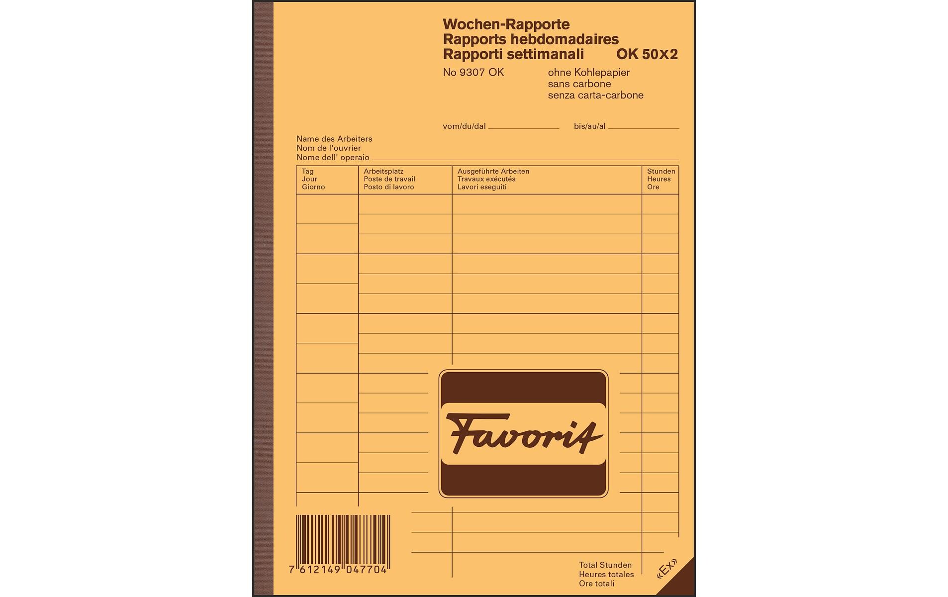 Durchschreibeblock 156 x 210 mm, Wochen-RapporteFormulare für Wochen-Rapporte