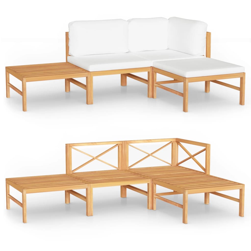 Salon de jardin meuble d'extérieur ensemble de mobilier 4 pièces avec coussins crème bois de teck solide