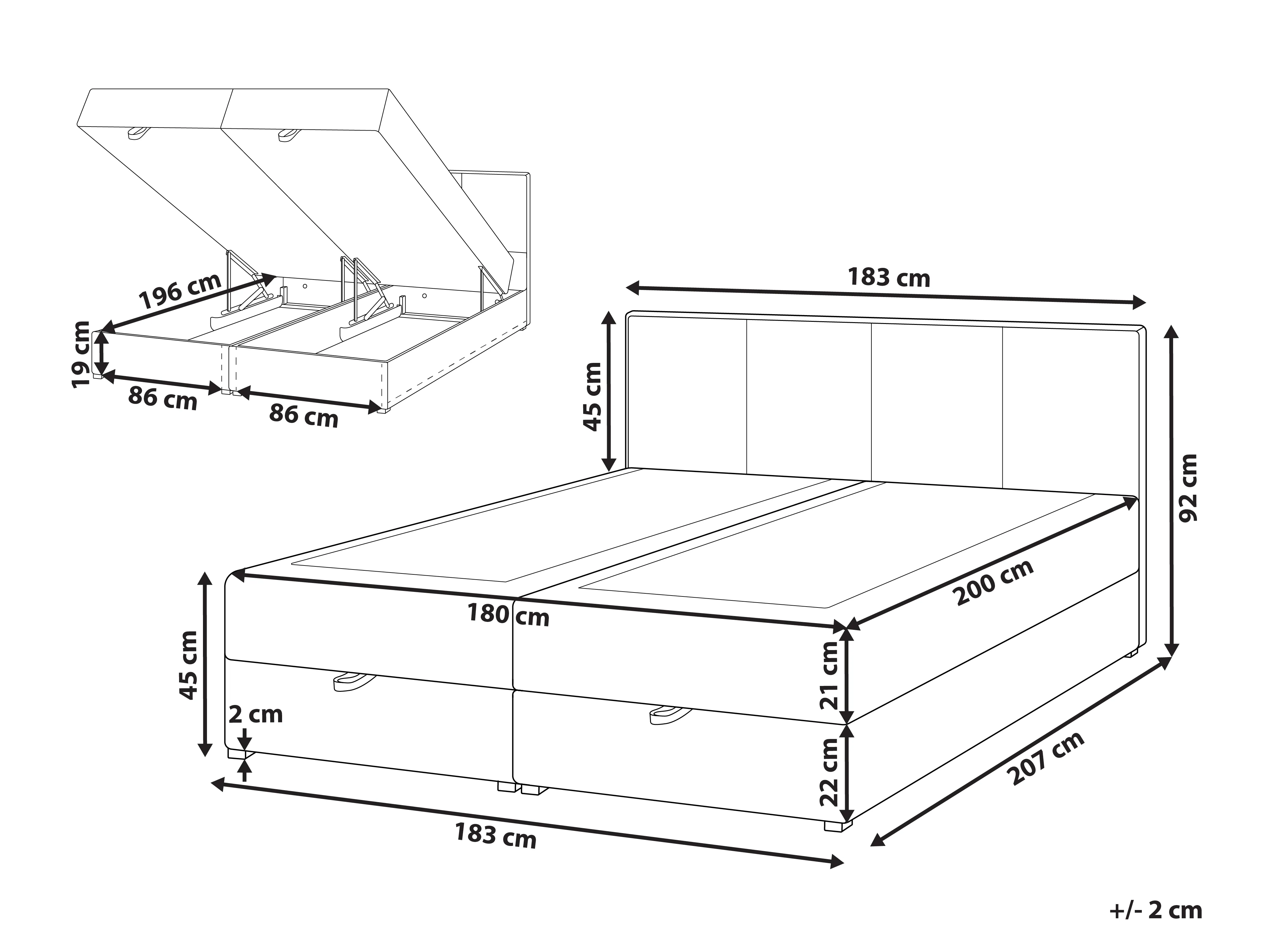 Boxspring met opbergruimte Stof BARONET 180 x 200 cm Taupe