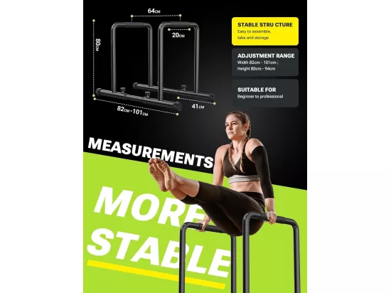 Barres Parallèles, Training Station de Musculation pour Tractions, Barres de trempage réglable, Charge Max 500kg, 104x99x86cm
