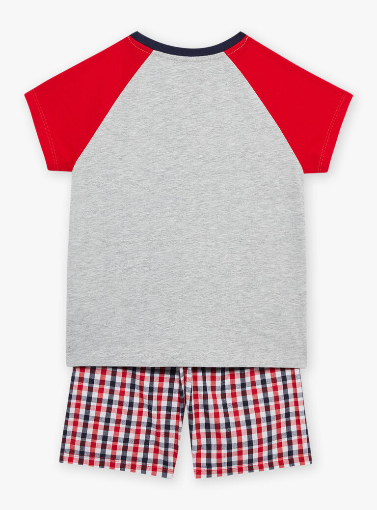 Pyjama gris chiné à motifs police et à imprimé à carreaux