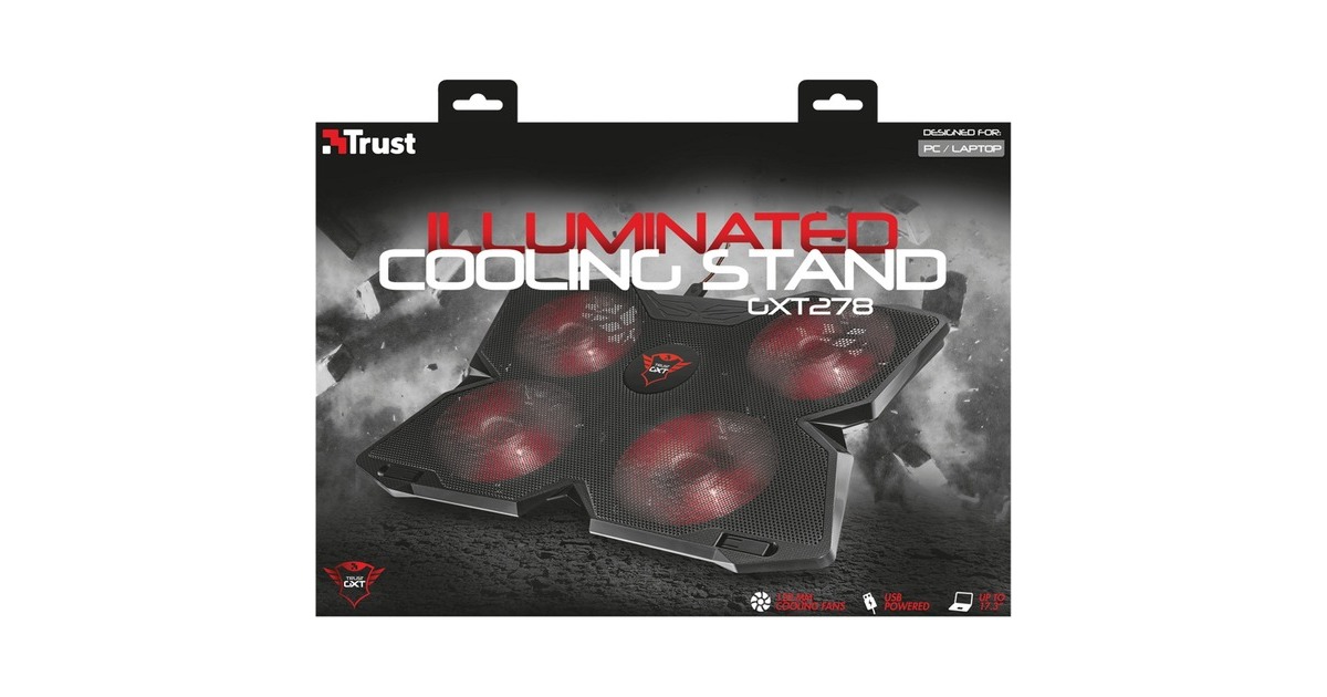 TrustGXT 278 Yozu Notebook Cooling Stand laptopkoeler  (Zwart, 20817, Rode leds)