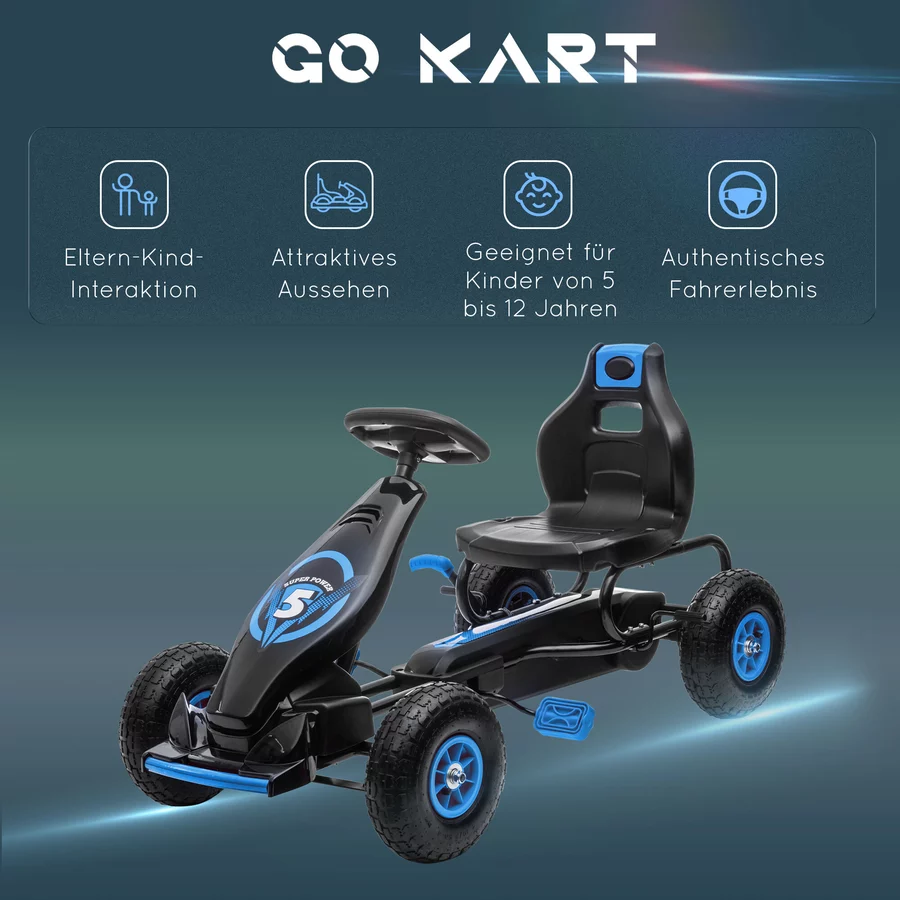 HOMCOM Go Kart mit verstellbarem Schalensitz blau, schwarz