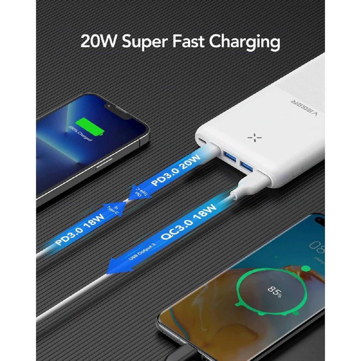 Power Bank S22 - 20 000mAh LCD Quick Charge PD 20W Micro-USB