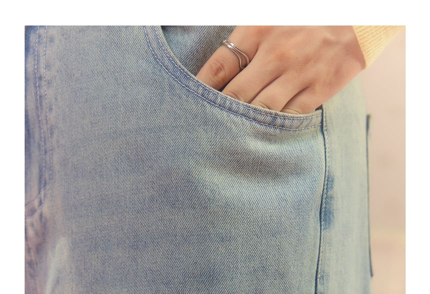 Zeedaren - Plus Size High Rise Bow Borduurde Washed Wide Leg Jeans
