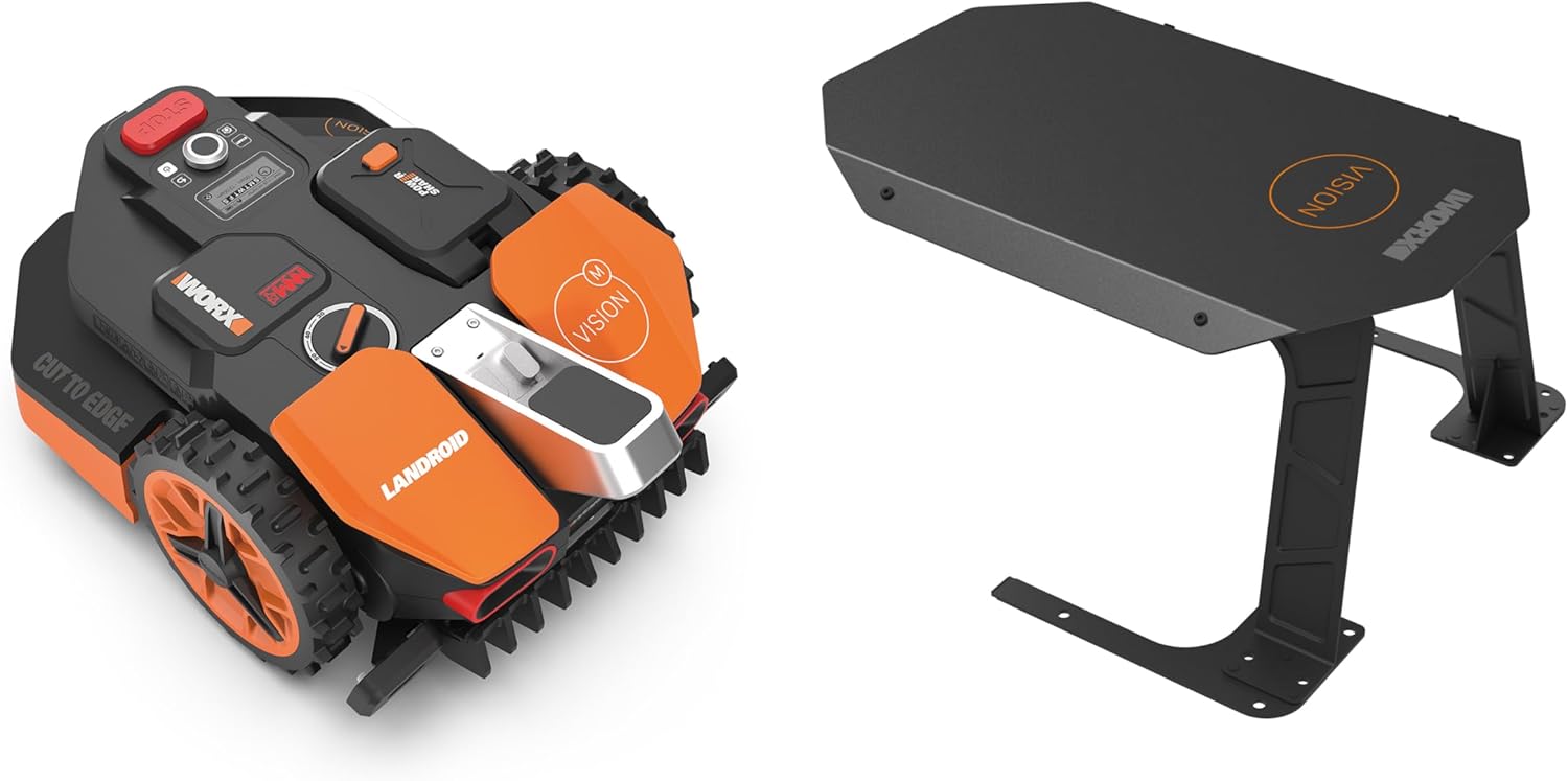 Aktionspaket - Mähroboter + Garage: WORX Landroid Vision M800 intelligenter Mähroboter WR208E.1 ohne Begrenzungskabel inkl. WA0821 Mährobotergarage