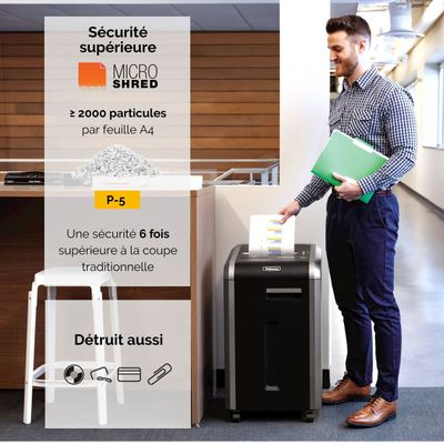 Fellowes Powershred 225Mi - destructeur de documents coupe croisée microparticules - 16 feuilles - Corbeille 60 litres