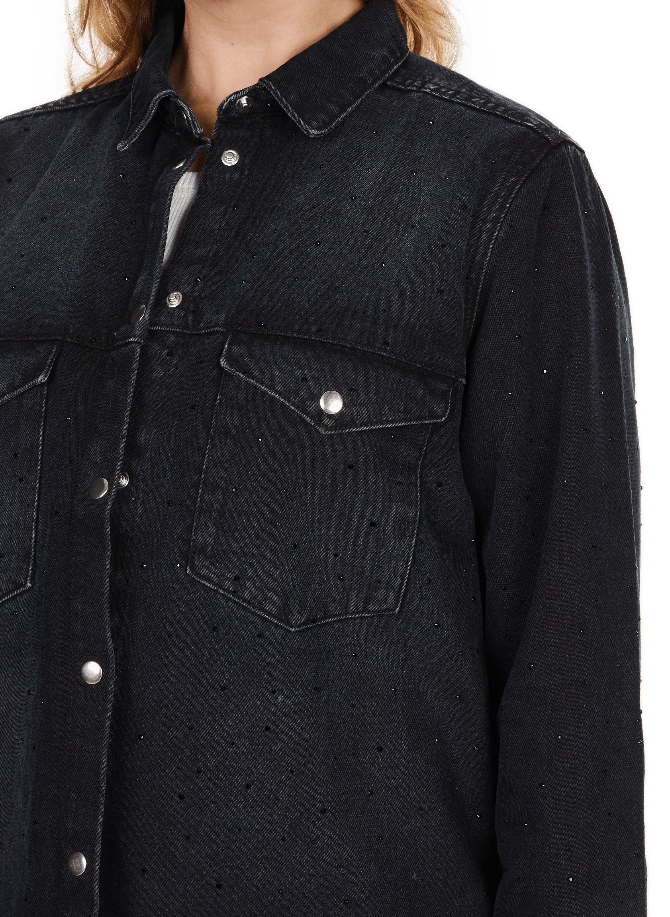 UVIK - Chemise droite en denim strassée| Noir