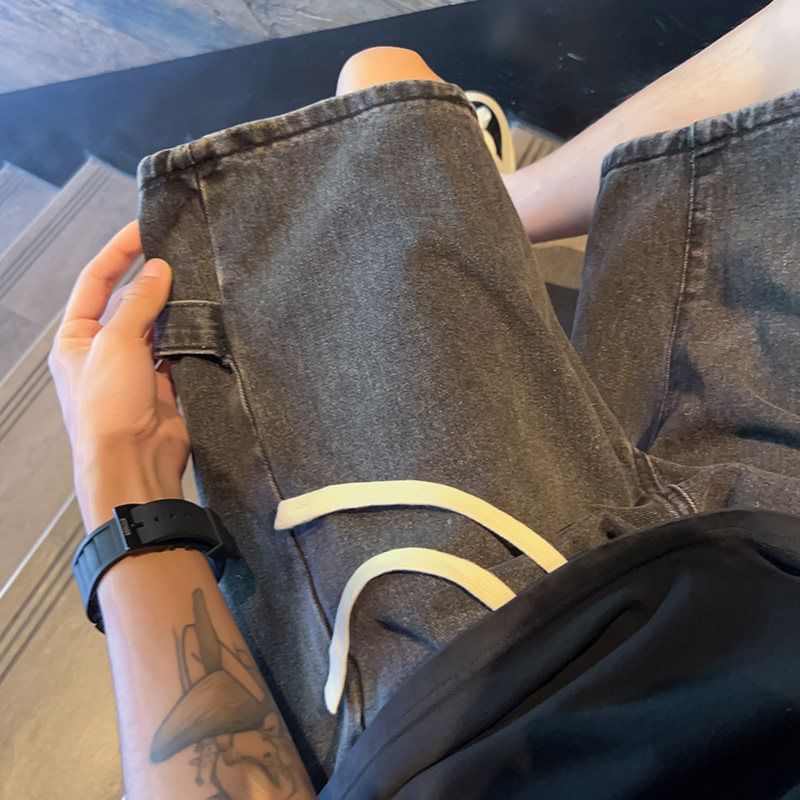 emeisa - Gewassen denimshort met middelhoge taille