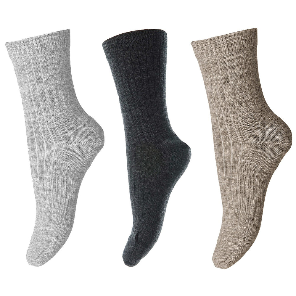 Køb Mp Danmark Uld ribstrømper - 3-pak Dark Grey Melange