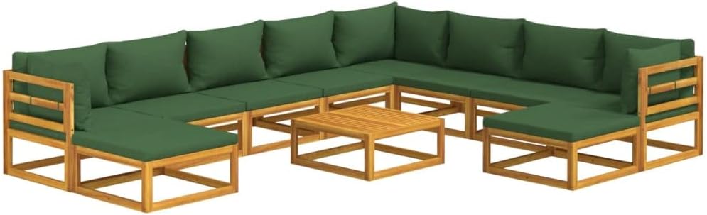 ZEYUAN 11-TLG. Garten-Lounge-Set mit Grünen Kissen Massivholz, Gartenmöbel Set, Balkon Lounge, Garden Furniture, Loungegarnitur, Balkonset, Sitzlounge Garten, Lounge Möbel
