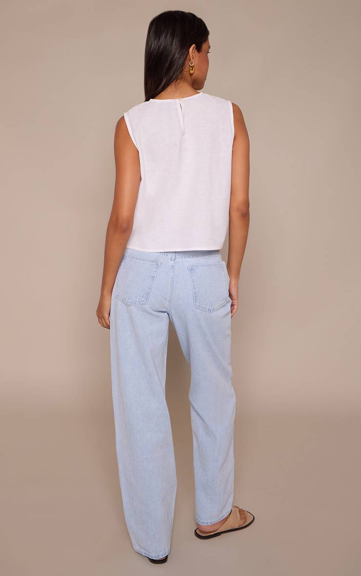 Bleu Clair Jean Droit Taille Haute