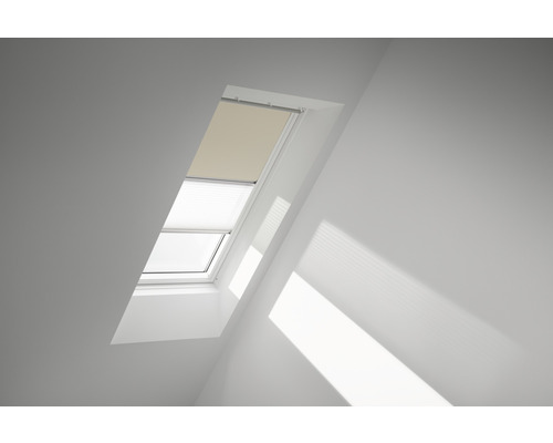 VELUX Advantage Set: Verduisterend rolgordijn, effen lichtbeige, en plisségordijn, wit, handmatig, frame wit, DFD C02 1085SWL