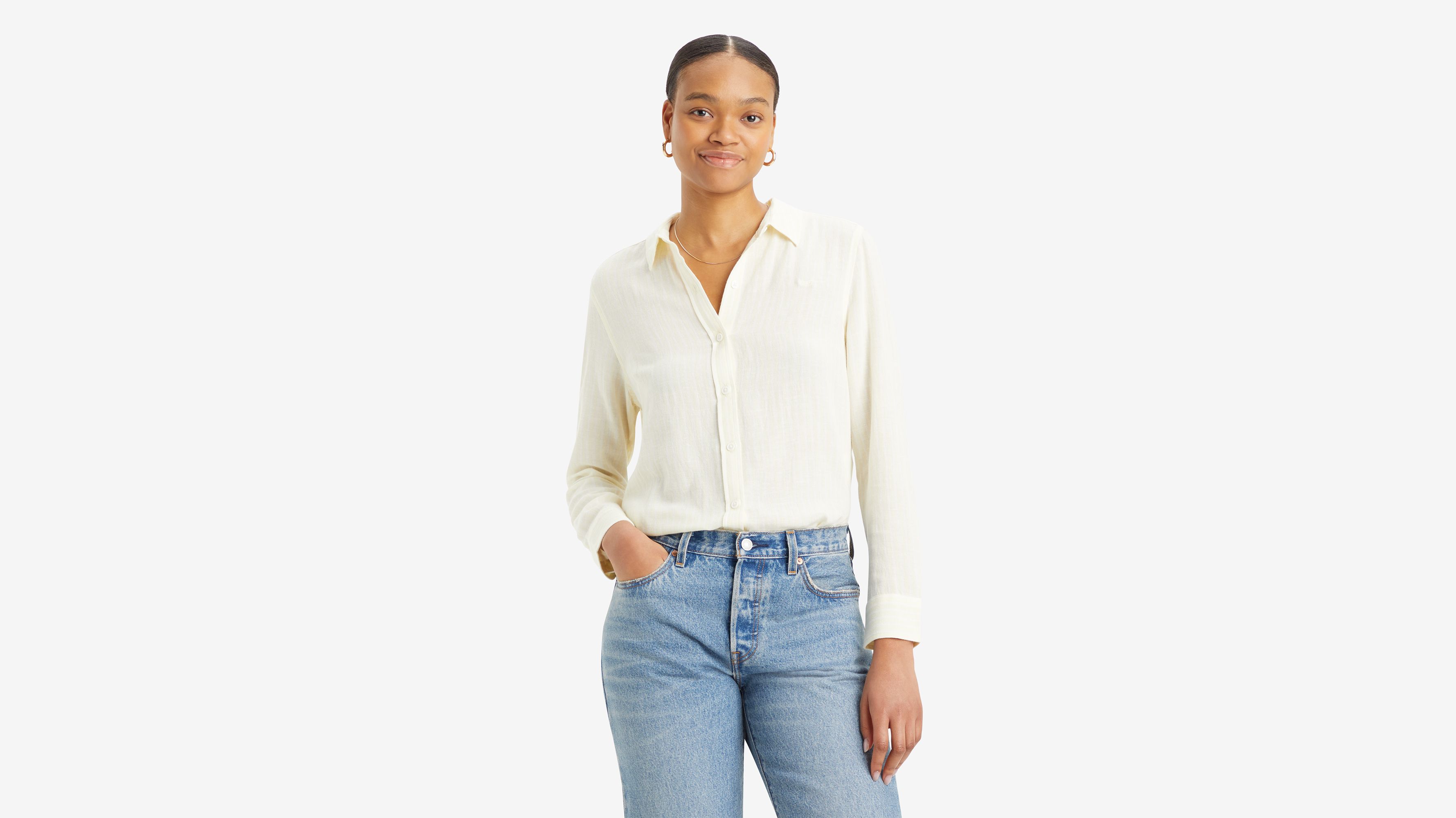 Chemise en lin Classic - Savannah Stripe Anise Flower Linen - Jaune