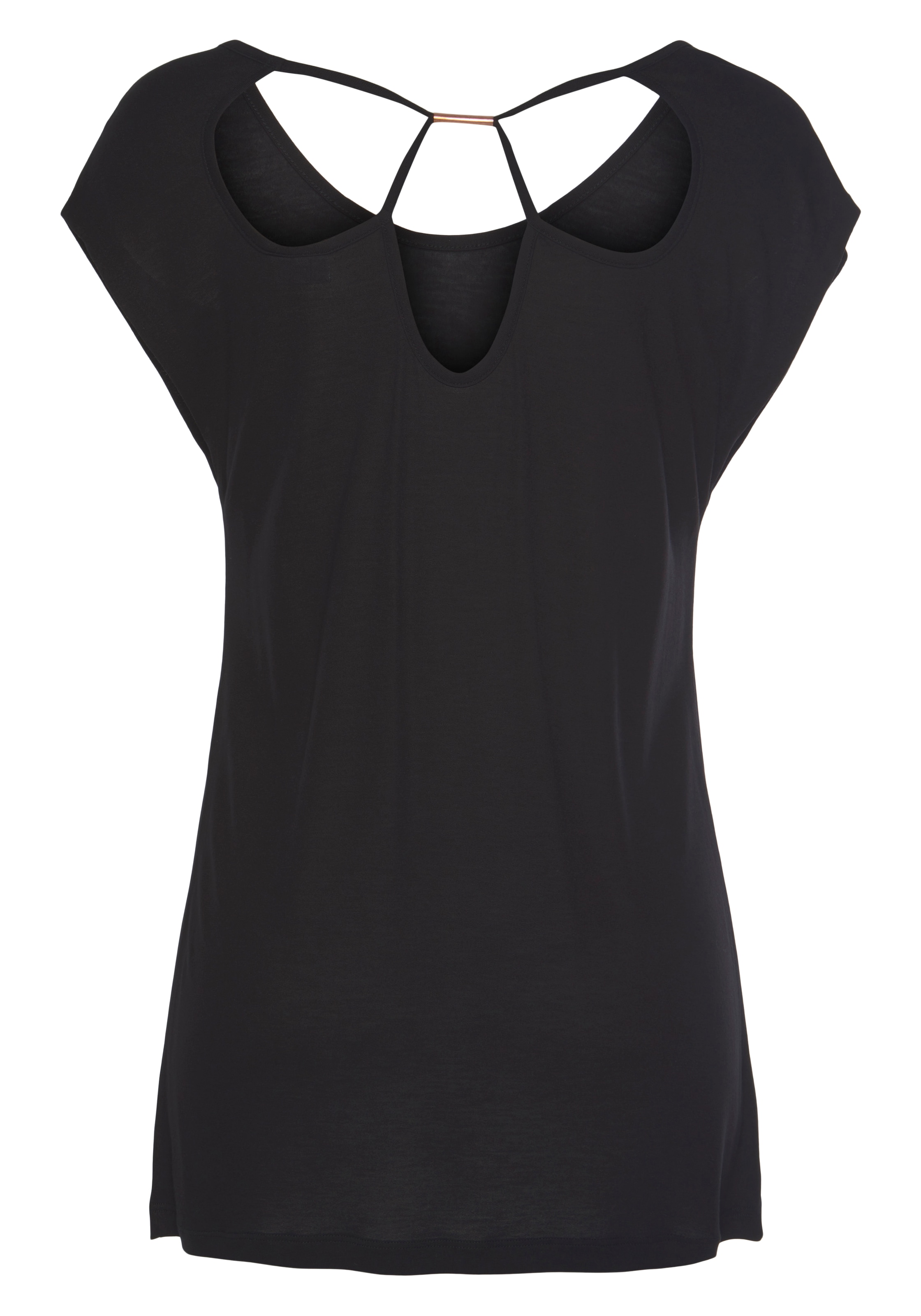 LASCANA Rundhalsshirt , mit Cut-outs am Rücken, Kurzarmshirt, T-Shirt aus weicher Viskose