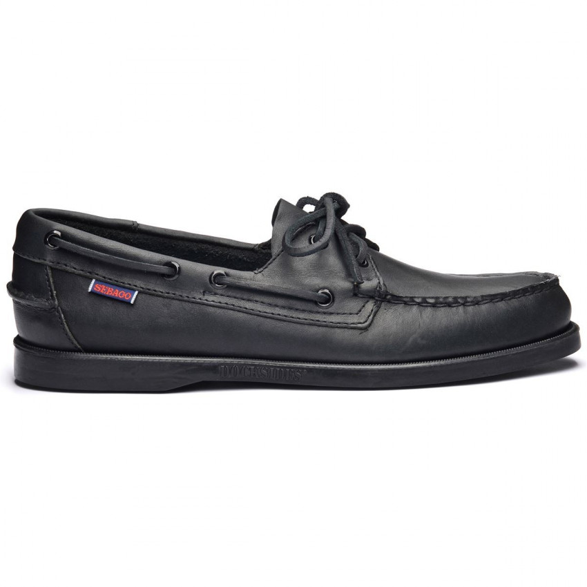 DOCKSIDES CUIR Total Black-Chaussures bateau pour homme en cuir noir Portland
