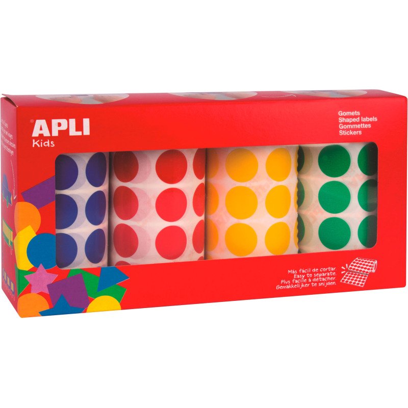 Pastille adhésive Ø 20mm Apli 13793 en rouleau couleurs assorties - Boîte de 7080