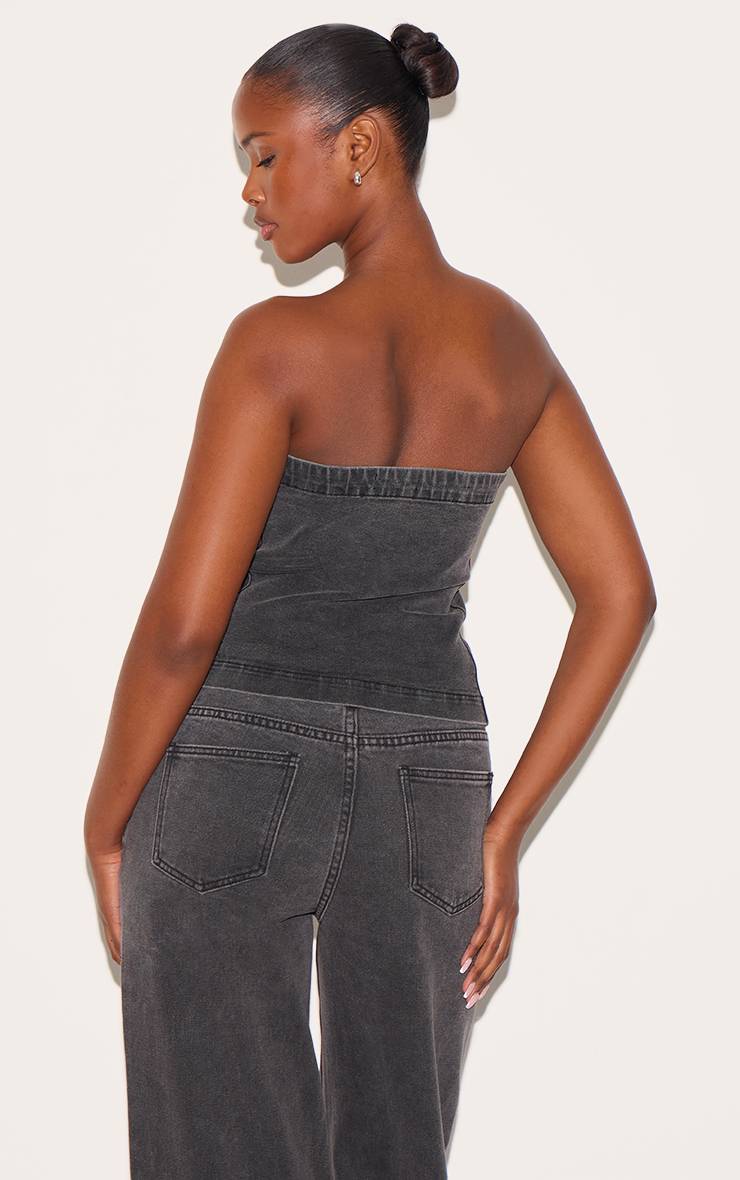 Noir Délavé Top En Denim Long À Boutons Dissimulés