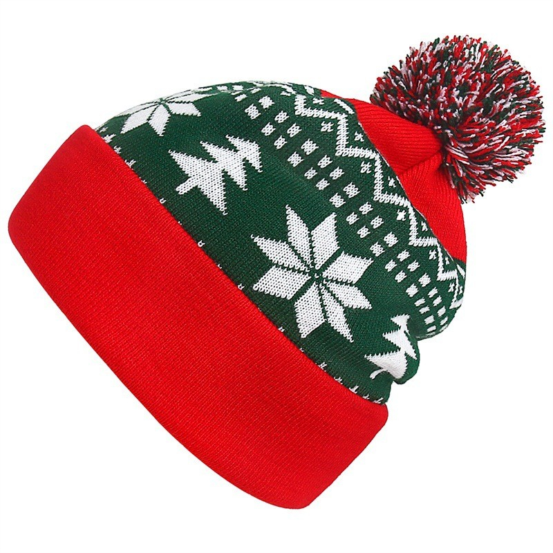 Unisex Strickmütze Christmas Winter Mütze mit Sternen   Tannenbäume (One Size) - Rot / Grün / Weiss