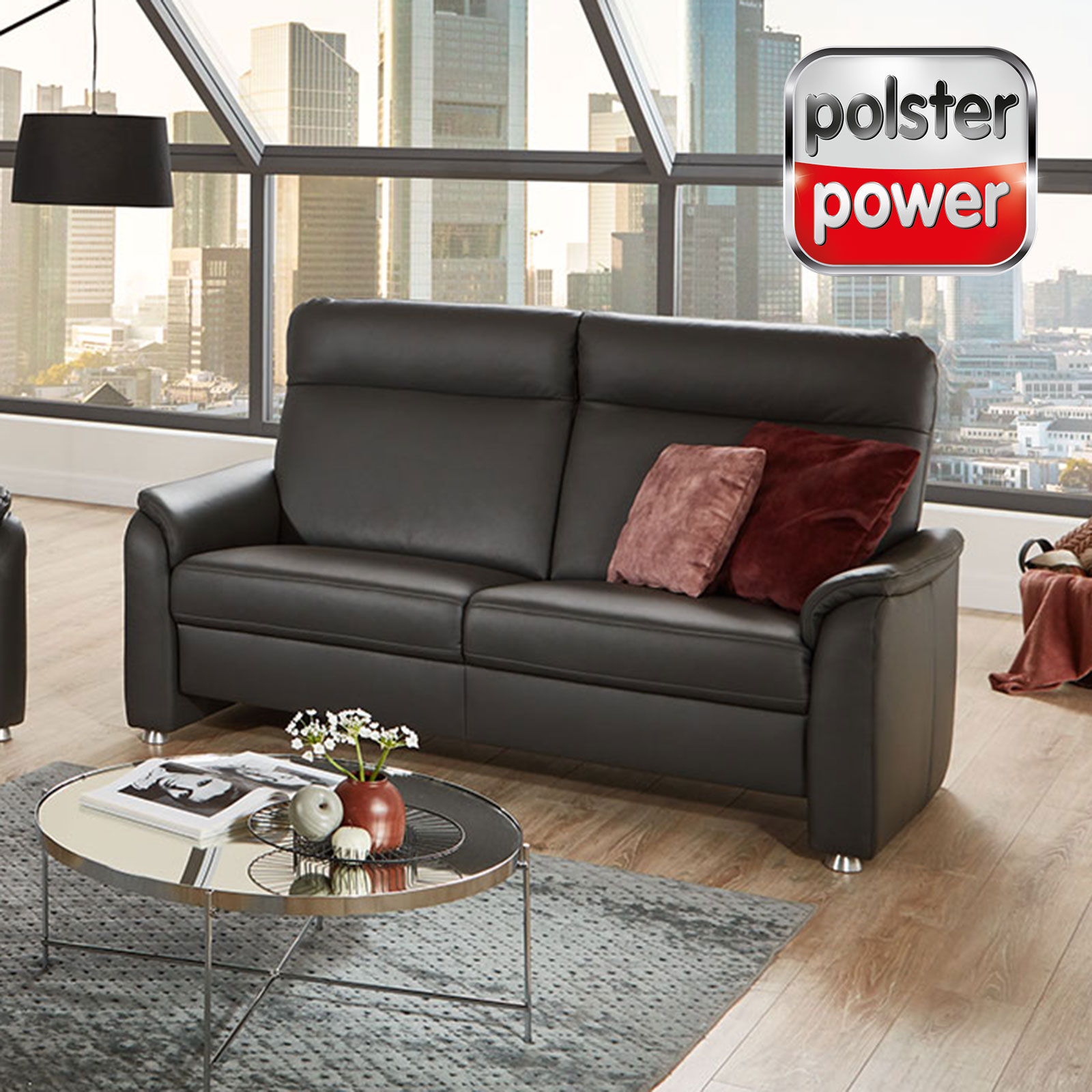 polsterpower 2,5-Sitzer Ledersofa- anthrazit - Basismodell