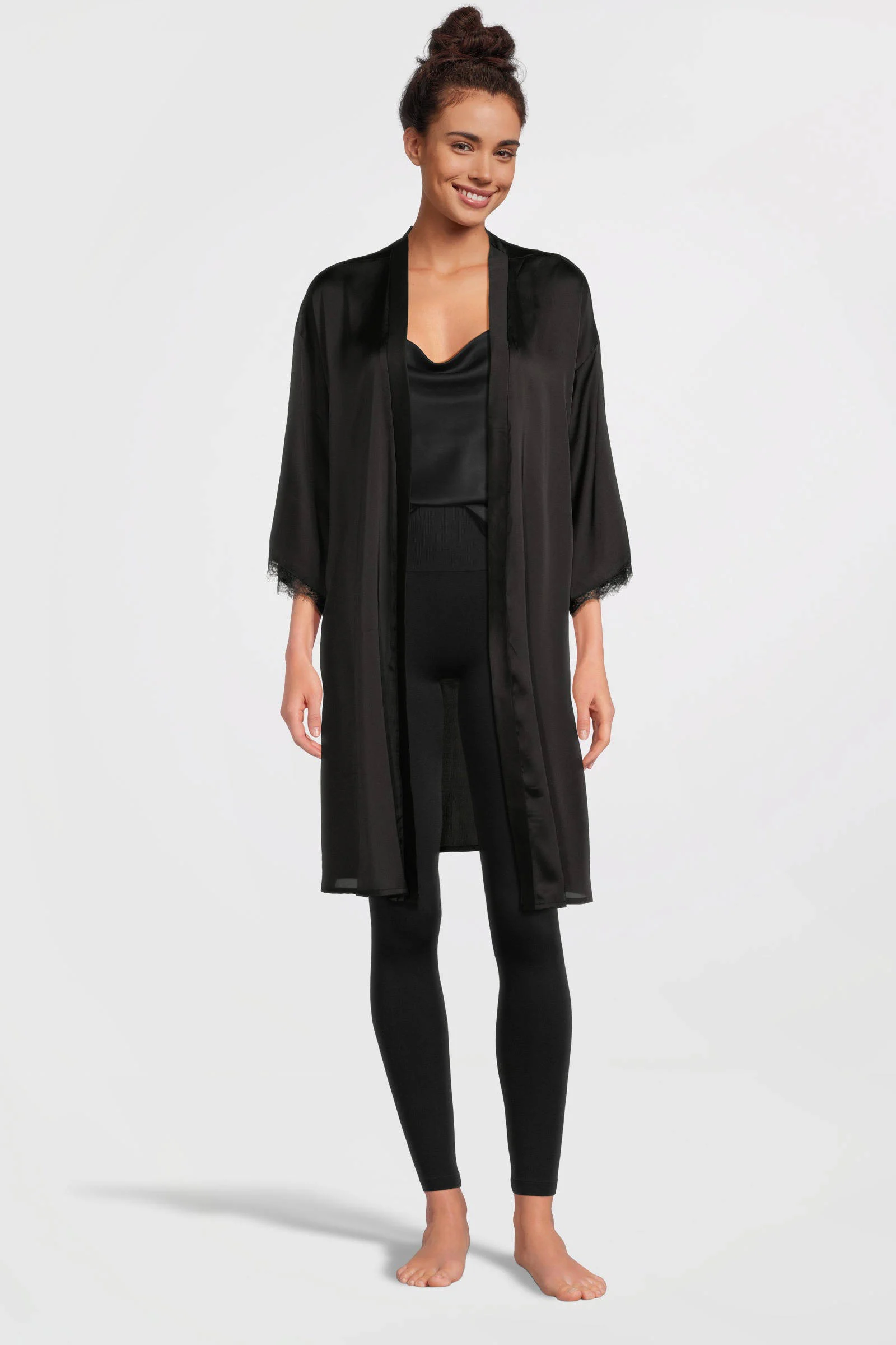 PIECES satijnen kimono PCANOVI zwart