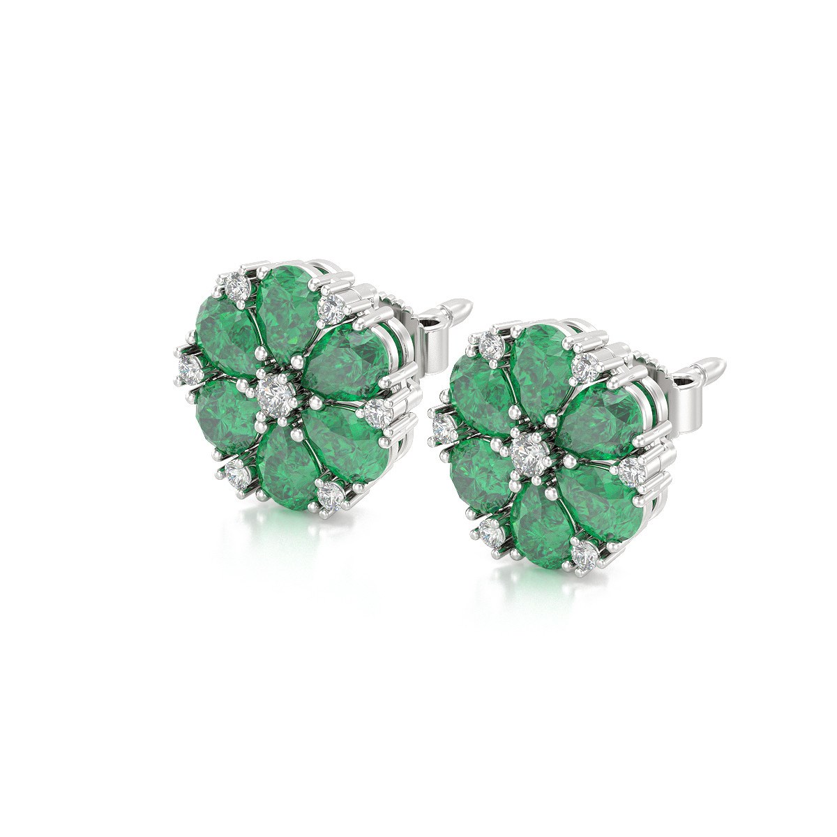 Boucles d'oreilles ADEN Or 585 Blanc Emeraude et Diamant 2.74grs