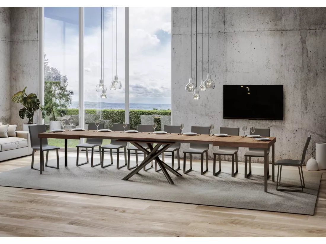Table extensible 90x160/420 cm Famas Chêne Nature cadre Anthracite