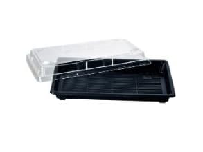 Sushibakke 600 ml 240x150x40 mm PS Sort/Klart låg,4 ps x 100 stk/krt