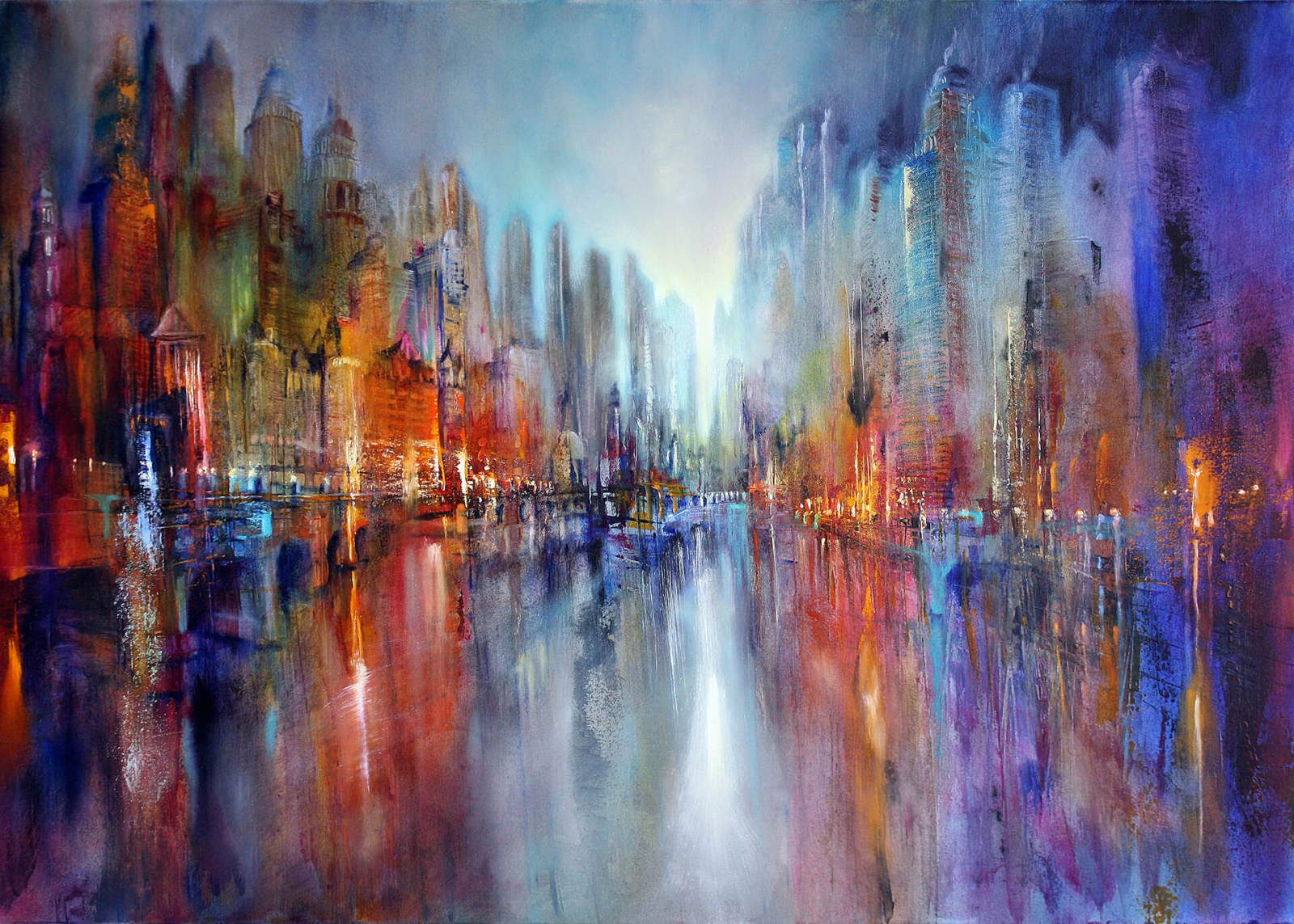 Leinwandbild WASSERSPIEGELUNG - blau-orange - 70x50 cm