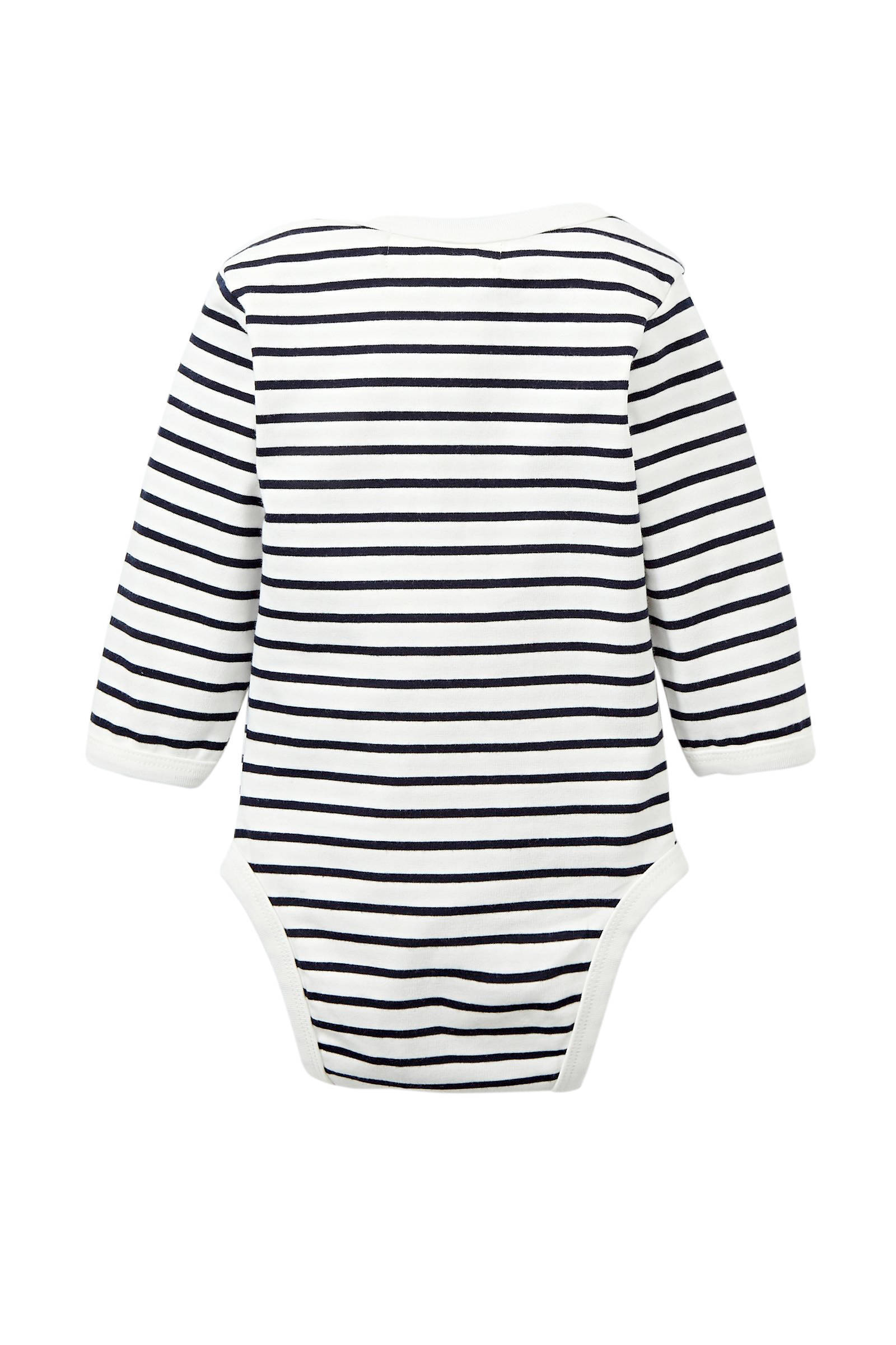 Petit Filippe baby romper lange mouw Breton Stripes donkerblauw/wit