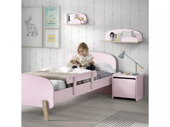 BODHI PINK - Lit 90x200cm avec Barrière + Chevet + Etagères