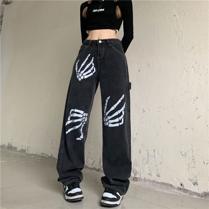 Banash - Wijde jeans met hoge taille en skeletprint