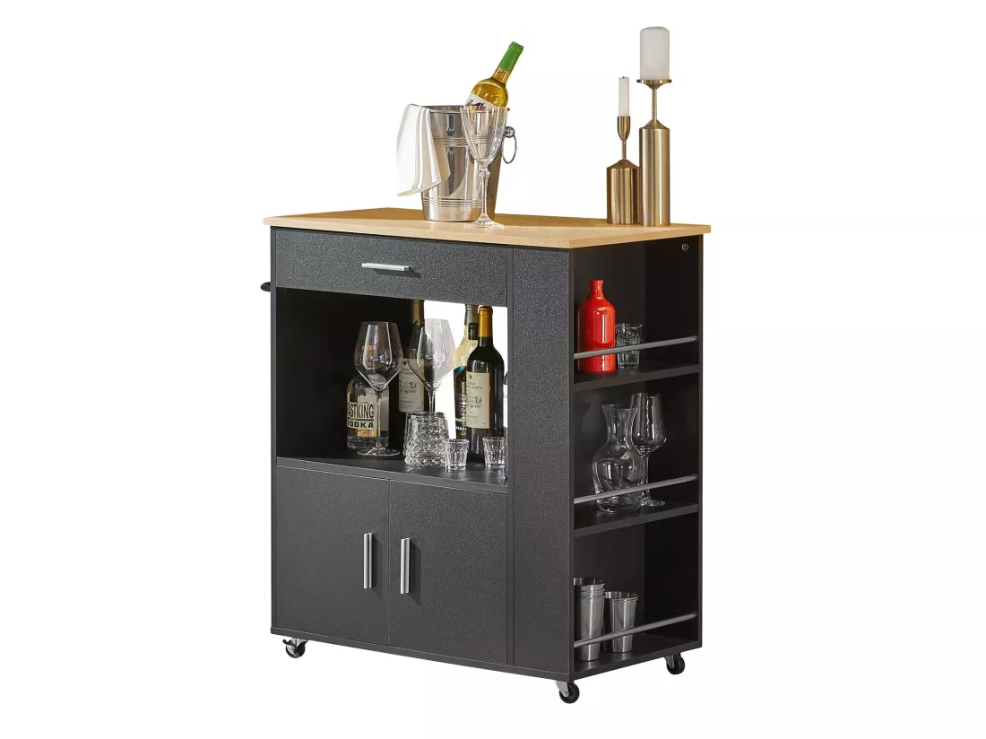 Desserte Roulante Chariot De Cuisine À Roulettes Buffet Avec Etagère Latérale, Fkw113-sch