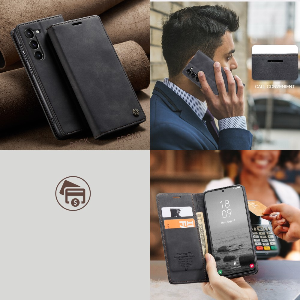 Samsung Galaxy S23 5G Leder Tasche Flip Wallet Etui mit Kartenfächern - Schwarz