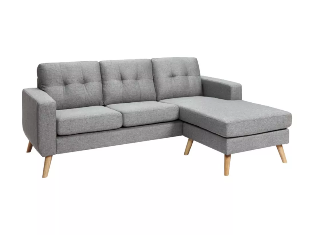 Canapé d'angle réversible en tissu gris chiné BARTOLOME