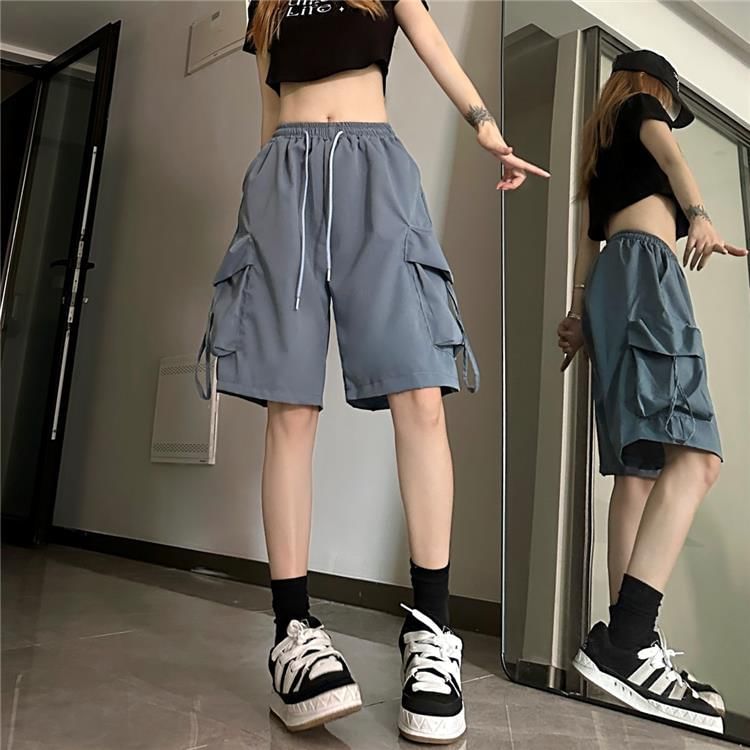 Enpheriado - Hoge taille, effen, wijde cargoshorts