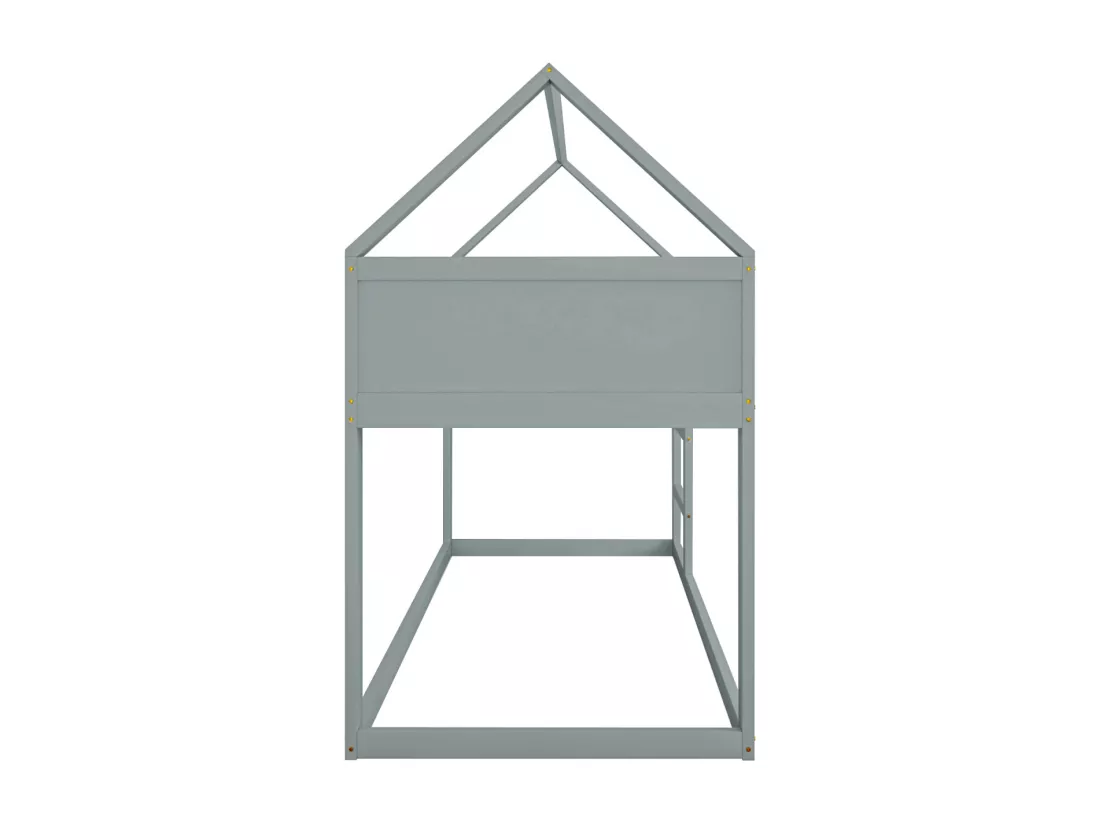 Lit superposé 90x200cm, lit cabane enfant avec escalier et 1x sommier à lattes en haut, cadre en bois massif, gris bois