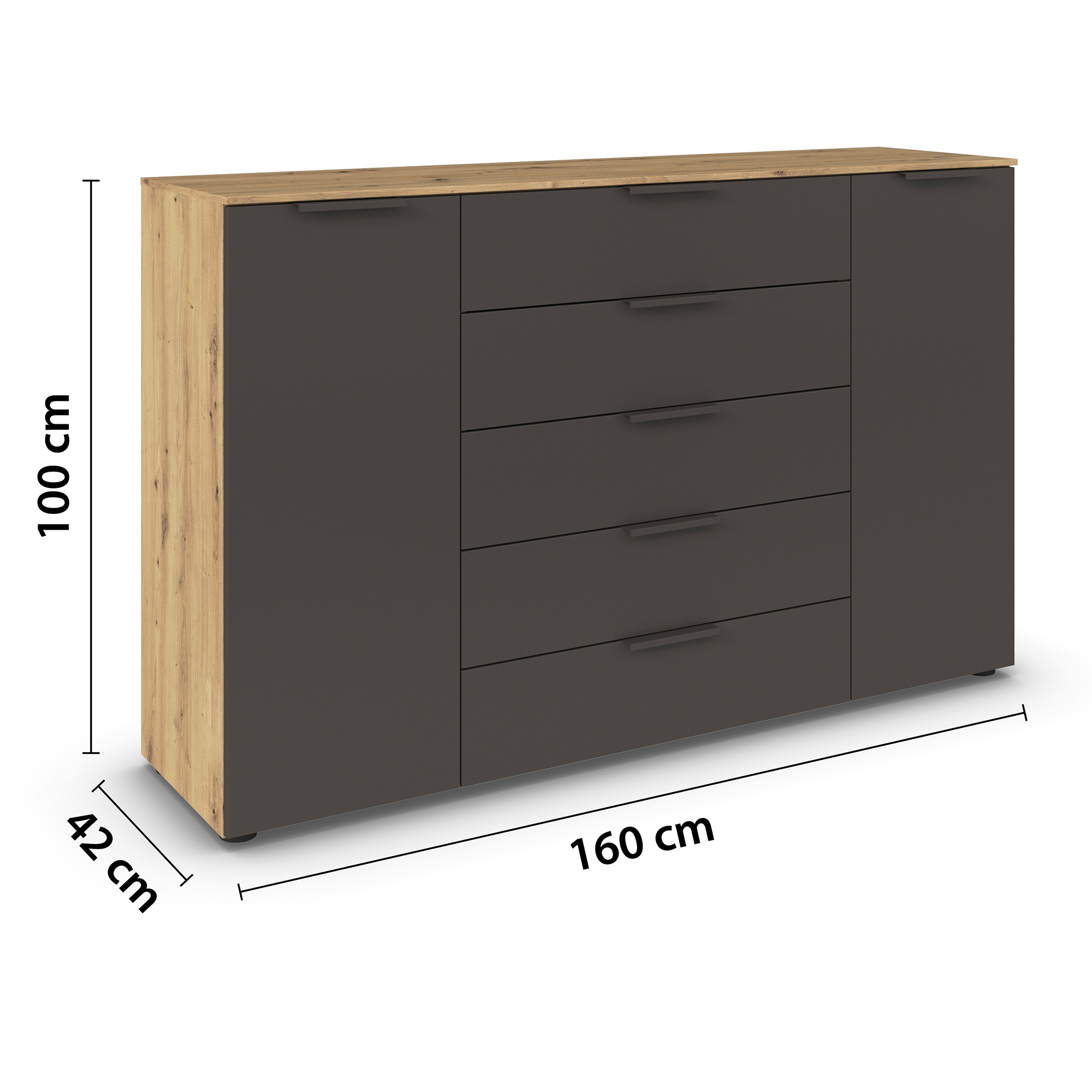 Kommode - Artisan Eiche-graphit - Graphitgriffe - 160 cm