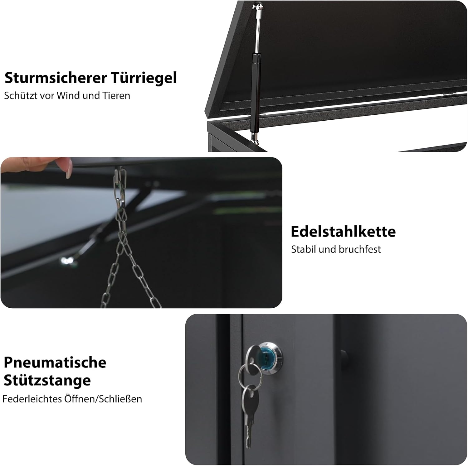 Metallische Mülltonnenbox für 120-240 Liter, 264 x 80 x 116 cm, Mülltonnenlagerung für 4 Tonnen, Verzinktes Stahl-Müllschuppen, Außendeckel mit abschließbarer Tür für Garten und Hinterhof