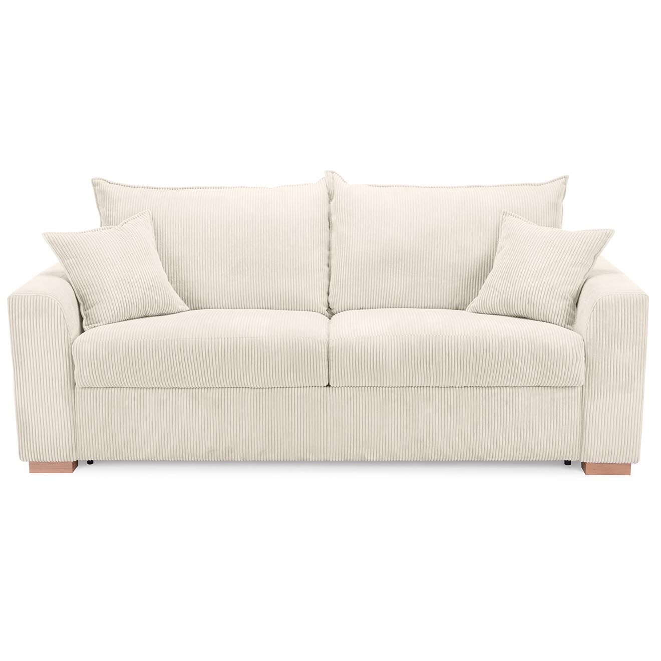 Bobochic Canapé droit augustin ouverture express velours côtelé beige - 205x97x96 cm