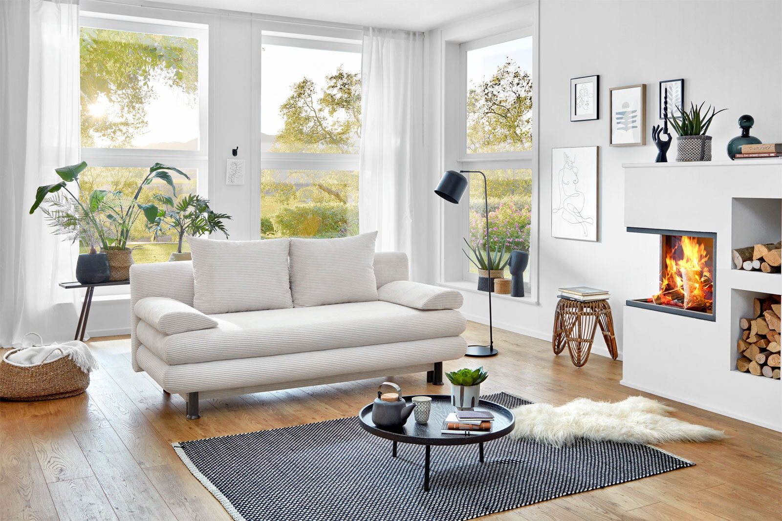 Schlafsofa Bern 196 x 92 x 93 cm Cord-Bezug Natur