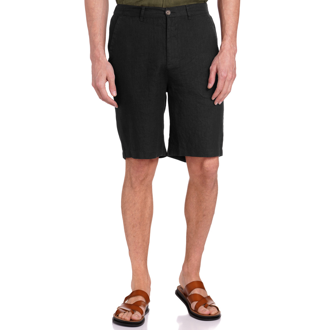 Jonas Nielsen Herren Leinen-Shorts in Unifarben schwarz